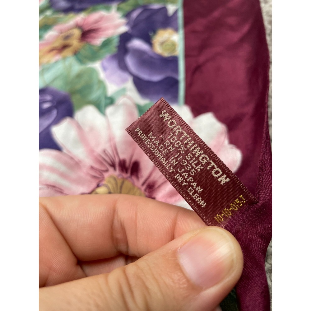 Worthington Scarf Womens 100% Silk Floral Purple Maroon Square Sheer Fairy Core - Picture 3 of 8